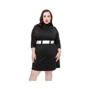 New Smak Parlour Black Retro Belted Mod Style Vintage Buttons Dress XL